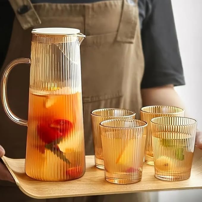 ECVV Water Pitcher High Borosilicate Cold Kettle Water 4 Pieces Cup Set Household Summer LargeCapacity Cool High Temperature Resistant Teapot Water Carafe - Image 4