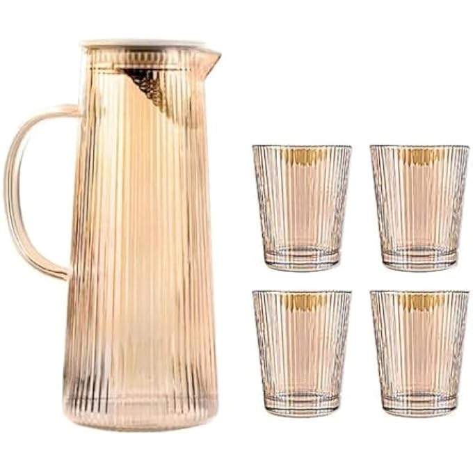 ECVV Water Pitcher High Borosilicate Cold Kettle Water 4 Pieces Cup Set Household Summer LargeCapacity Cool High Temperature Resistant Teapot Water Carafe - Image 2