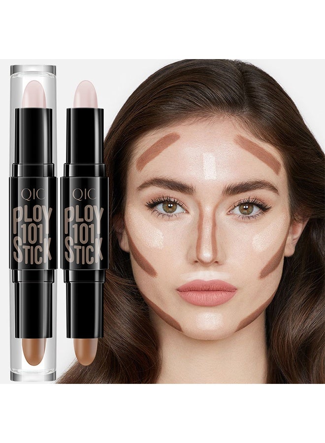 كيو اي سي عصا كونتور لاصقة مزدوجة النهاية ، عصي كونتور برونزر كريمية ، قلم كونسيلر للوجه مقاوم للماء لوجه الجسم لتفتيح ظل الوجه ، إنشاء مكياج ثلاثي الأبعاد # 01 - Image 1