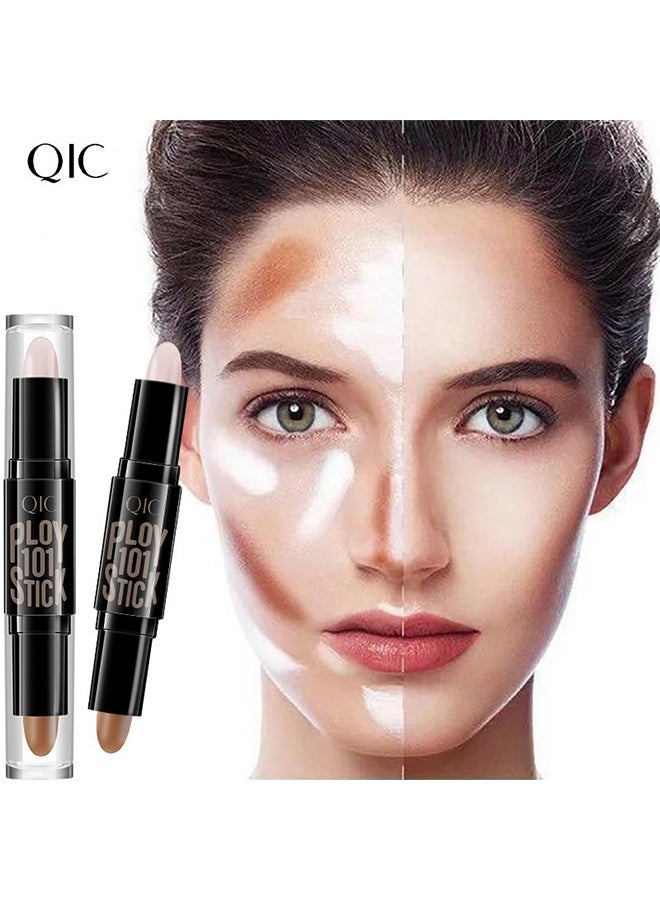 كيو اي سي عصا كونتور لاصقة مزدوجة النهاية ، عصي كونتور برونزر كريمية ، قلم كونسيلر للوجه مقاوم للماء لوجه الجسم لتفتيح ظل الوجه ، إنشاء مكياج ثلاثي الأبعاد # 01 - Image 2