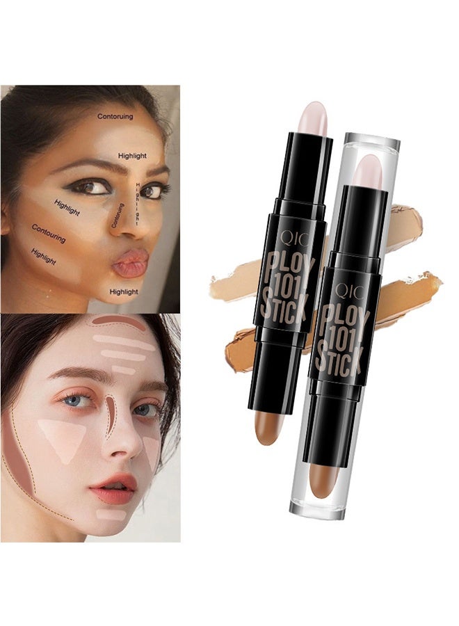 كيو اي سي عصا كونتور لاصقة مزدوجة النهاية ، عصي كونتور برونزر كريمية ، قلم كونسيلر للوجه مقاوم للماء لوجه الجسم لتفتيح ظل الوجه ، إنشاء مكياج ثلاثي الأبعاد # 01 - Image 4