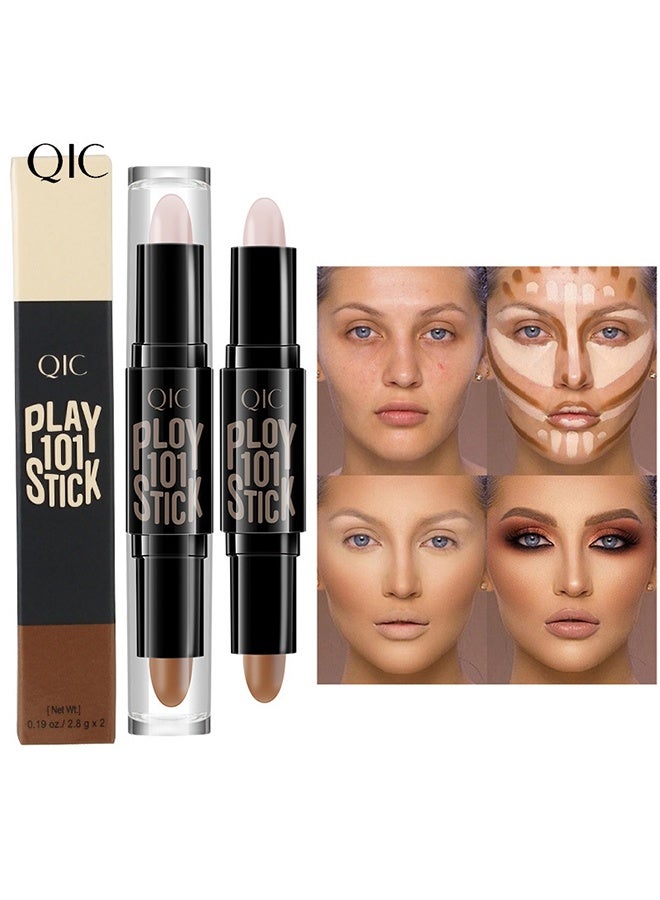 كيو اي سي عصا كونتور لاصقة مزدوجة النهاية ، عصي كونتور برونزر كريمية ، قلم كونسيلر للوجه مقاوم للماء لوجه الجسم لتفتيح ظل الوجه ، إنشاء مكياج ثلاثي الأبعاد # 01 - Image 5