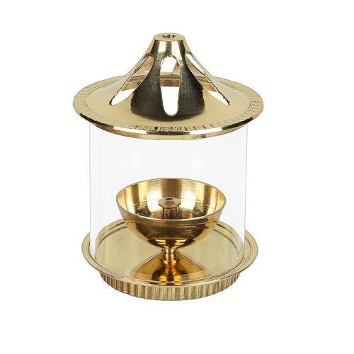 Klassic Vachi 5 Inch Brass Diya with Borosilicate Glass Shade & Gold Lid | Cylindrical Oil Lamp for Mandir, Pooja & Aarti | Wind-Protected Jyoti Light for Home Decor (Pack of 1) - Image 4