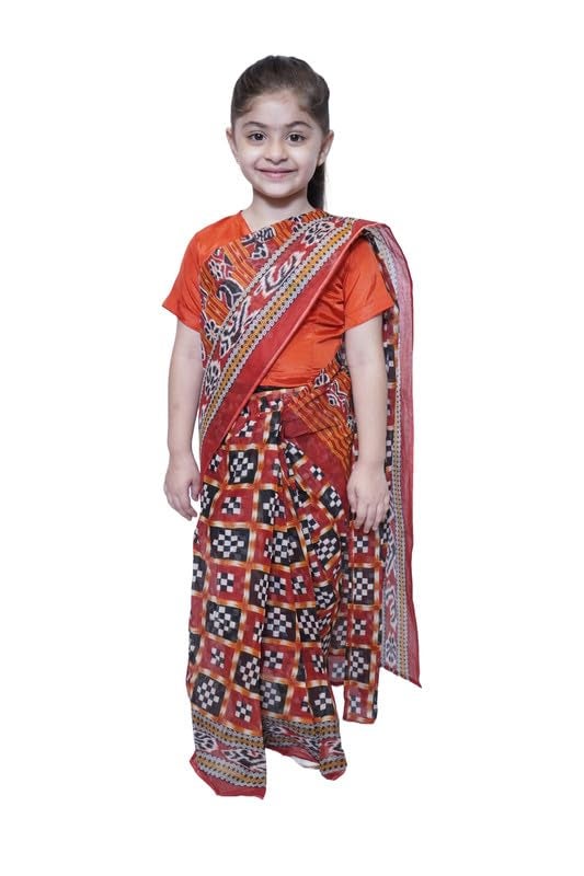 Kaku Fancy Dresses Sambalpuri Dance Costume for Kids Traditional Folk Dance Dress for School Events - Black/Red, 5-6 YEARS, GIRL - Image 1