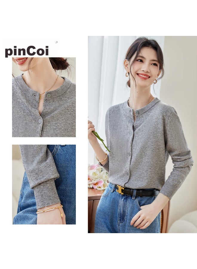 Pincai Knitted Cardigan For Women, Round Neck, Simple And Fashionable Sweater, Inner Layer, Solid Color Base Shirt, Top P13qz1016 - Image 2