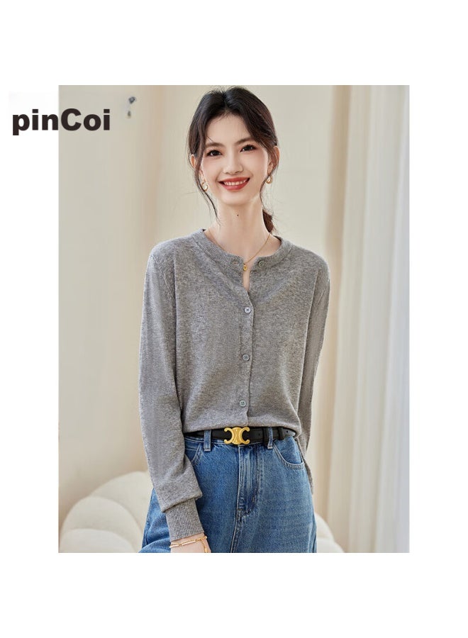 Pincai Knitted Cardigan For Women, Round Neck, Simple And Fashionable Sweater, Inner Layer, Solid Color Base Shirt, Top P13qz1016 - Image 1