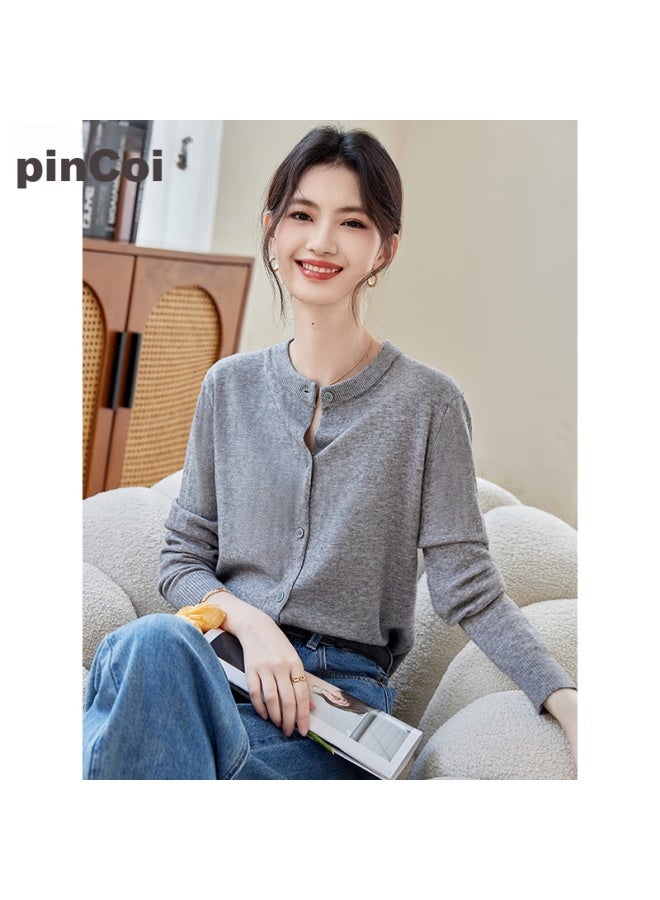 Pincai Knitted Cardigan For Women, Round Neck, Simple And Fashionable Sweater, Inner Layer, Solid Color Base Shirt, Top P13qz1016 - Image 4