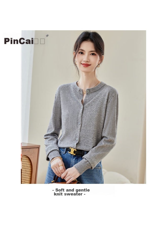 Pincai Knitted Cardigan For Women, Round Neck, Simple And Fashionable Sweater, Inner Layer, Solid Color Base Shirt, Top P13qz1016 - Image 3