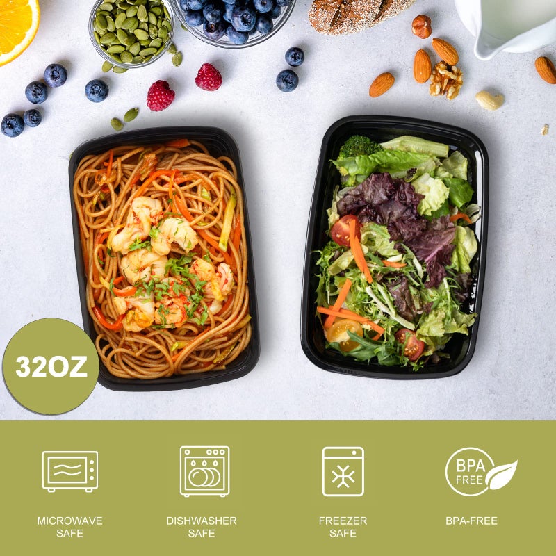 Ezalia 50 Pack- Meal Prep Containers 32oz, Plastic Food Prep Containers Reusable, Leakproof To Go Food Containers with Lids, BPA-Free, Microwave/Dishwasher/Freezer Safe - Image 2