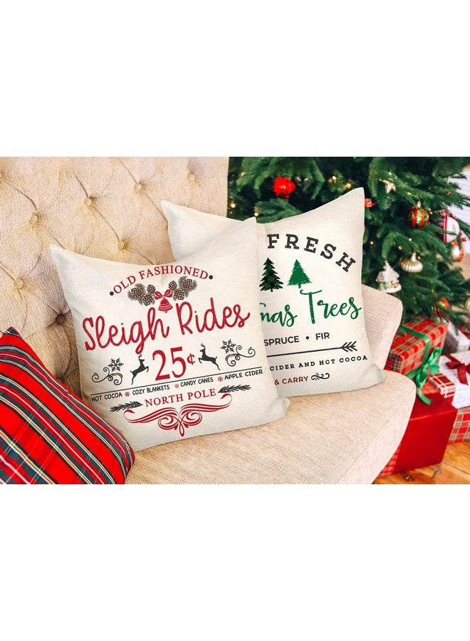 4TH Emotion Farmhouse Christmas Pillow Covers 20x20 Set of 4 Winter Holiday Decorations Xmas Rustic Throw Cushion Case for Sofa Couch Home Decor (Sleigh Rides, Farm Fresh Tree, Cocoa, Candy Canes) - Image 3