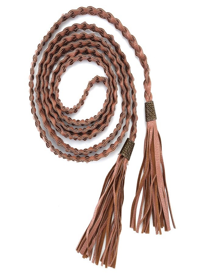 Ayliss Women Tassel Braided Waist Belt Skinny Woven Belt for Dress (Camel) - Image 1