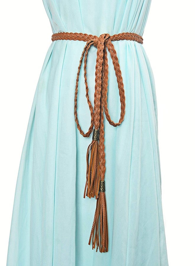 Ayliss Women Tassel Braided Waist Belt Skinny Woven Belt for Dress (Camel) - Image 2