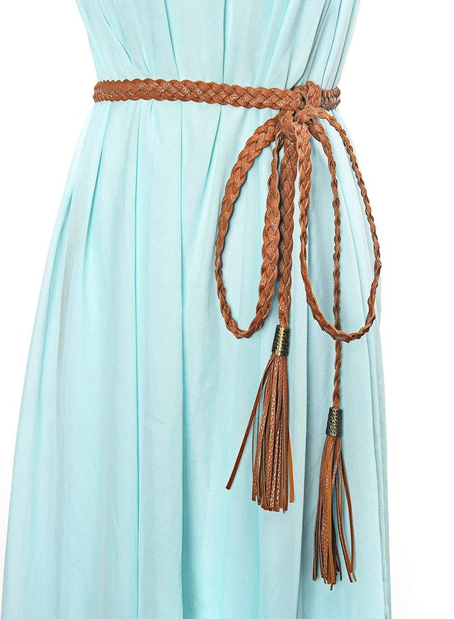 Ayliss Women Tassel Braided Waist Belt Skinny Woven Belt for Dress (Camel) - Image 3