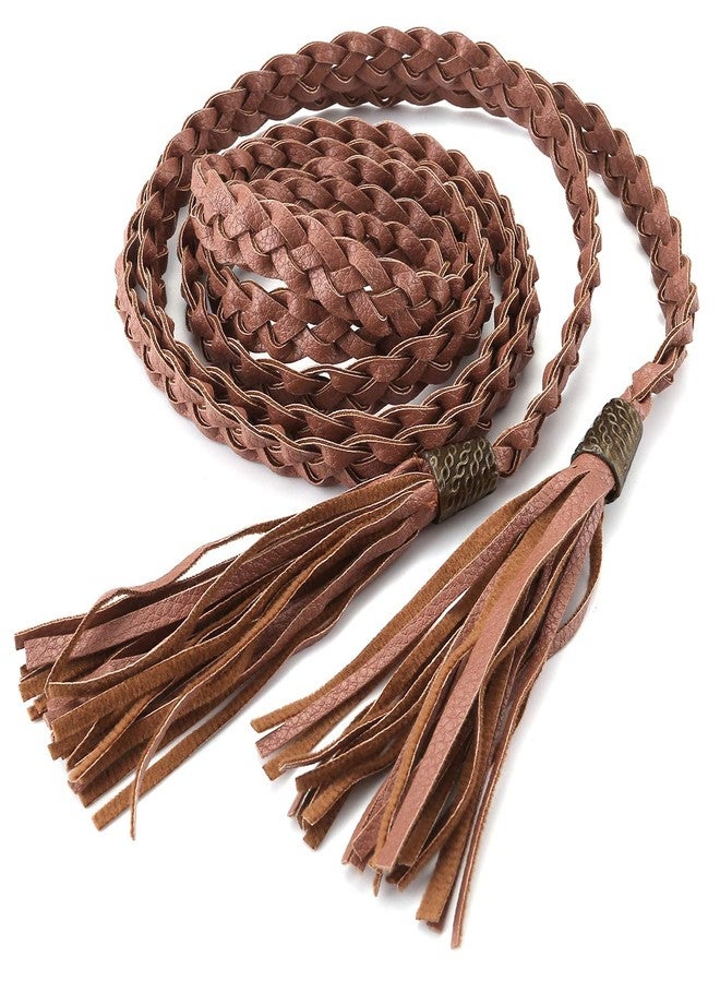 Ayliss Women Tassel Braided Waist Belt Skinny Woven Belt for Dress (Camel) - Image 5
