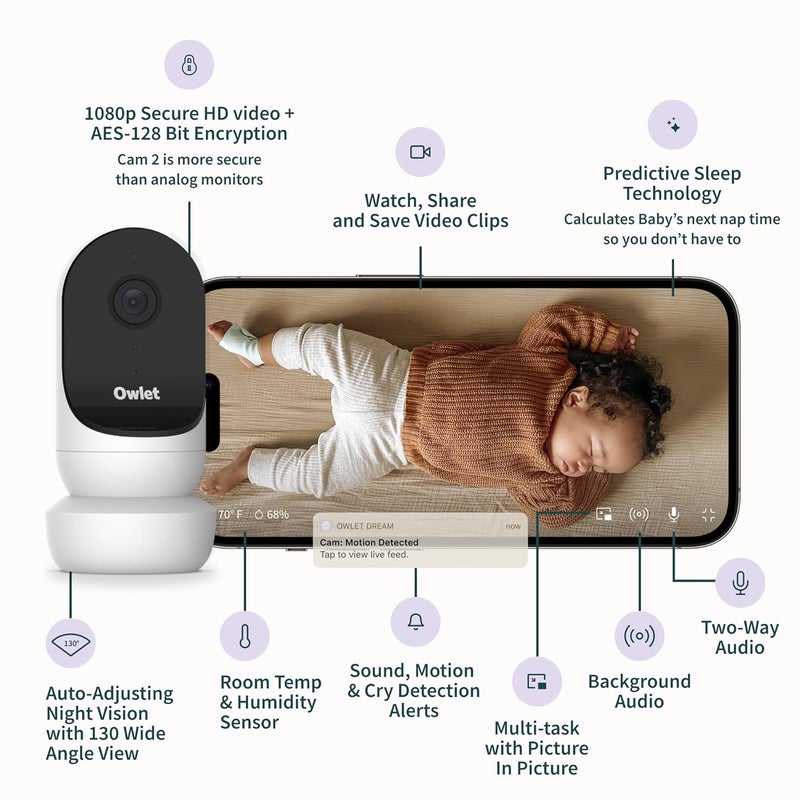 Owlet Cam Smart Video Baby Monitor with Video Camera and Audio  Secure WiFi 1080p Night Vision Customize Cry Sound and Motion Alerts 2Way Audio Mounting kit - Image 3