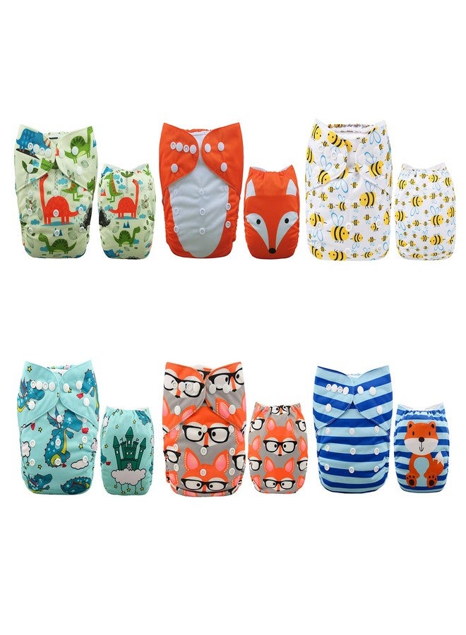 ALVABABY 6 Pack Cloth Diaper with 12 Inserts One Size Adjustable Washable Reusable Diaper Cover for Baby Girls and Boys - Image 1
