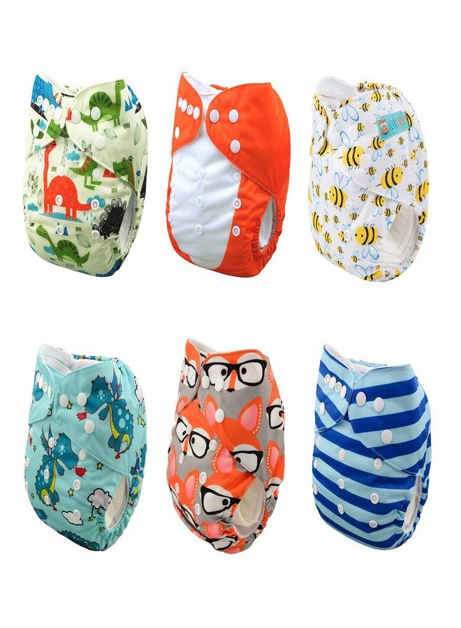 ALVABABY 6 Pack Cloth Diaper with 12 Inserts One Size Adjustable Washable Reusable Diaper Cover for Baby Girls and Boys - Image 2