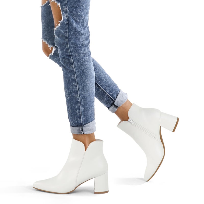 mysoft Women's Ankle Boots Chunky Block Low Heel Comfortable Pointed Toe Side V Cutout Dressy Office Booties with Zipper - Image 2