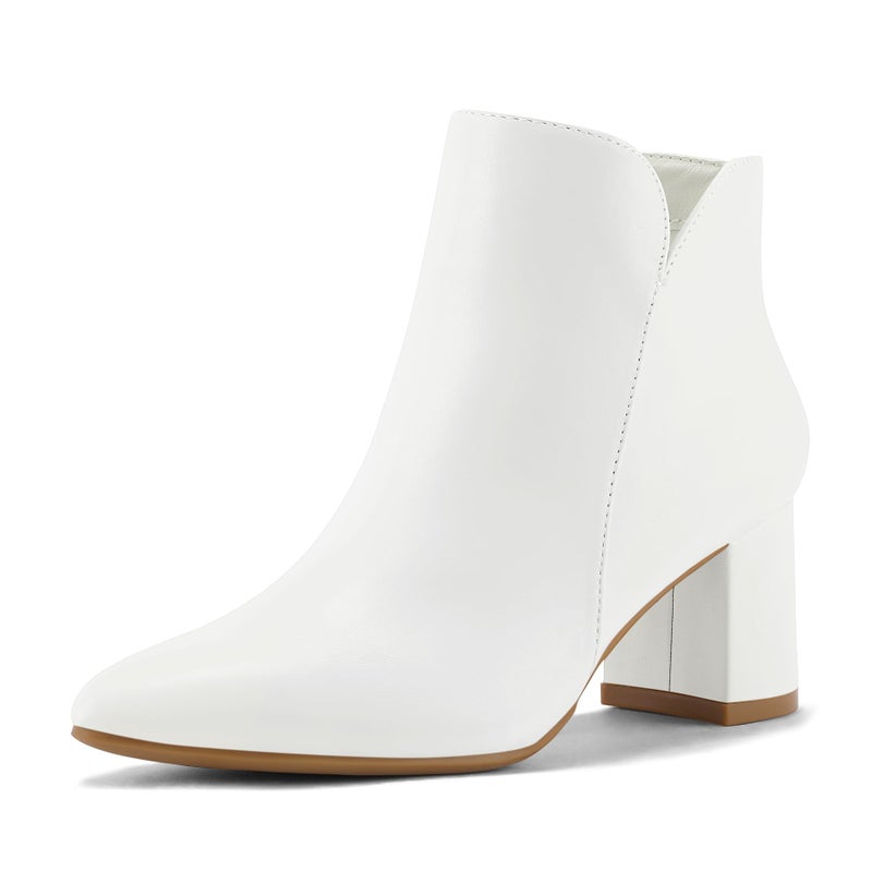 mysoft Women's Ankle Boots Chunky Block Low Heel Comfortable Pointed Toe Side V Cutout Dressy Office Booties with Zipper - Image 1