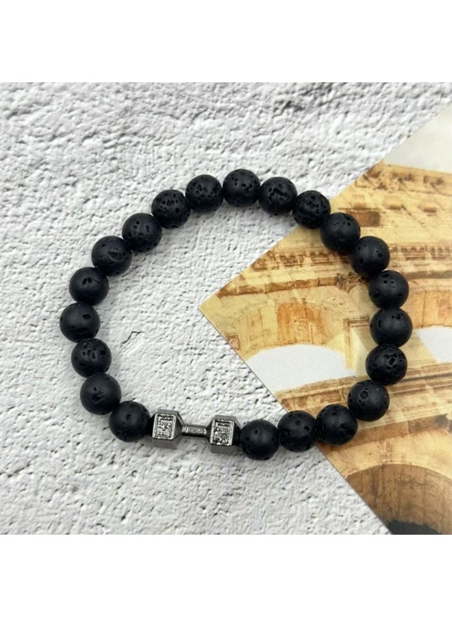 New Stylish Minimalist Beaded Bracelet with Volcanic Stone Dumbbell Couple Bracelet
