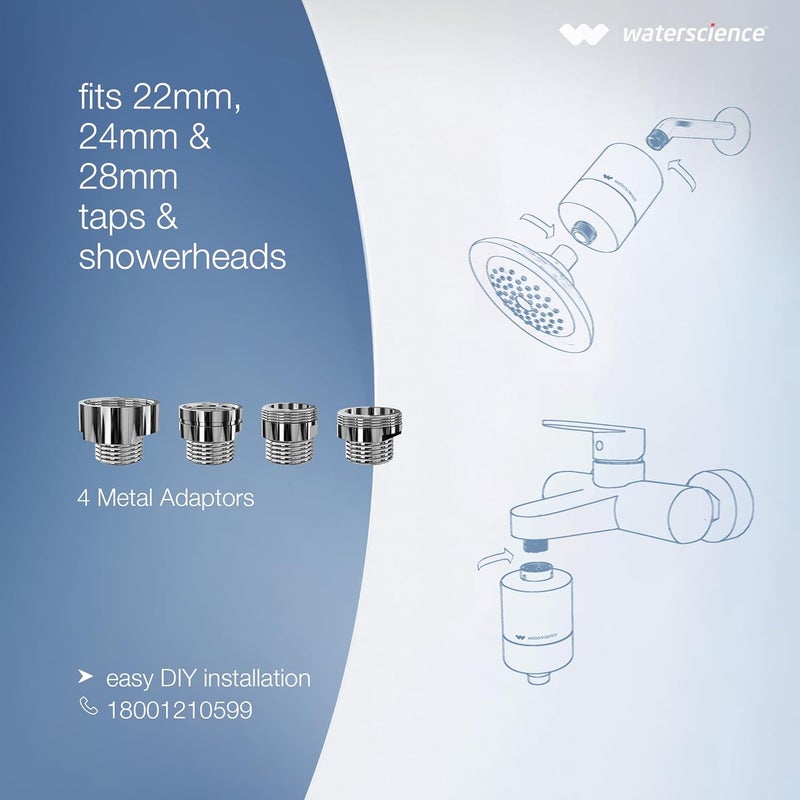 WaterScience منقي المياه الصعبة CLEO للصنبور والدش | فلتر دش للحمام | مع مجموعة محولات معدنية - Image 5