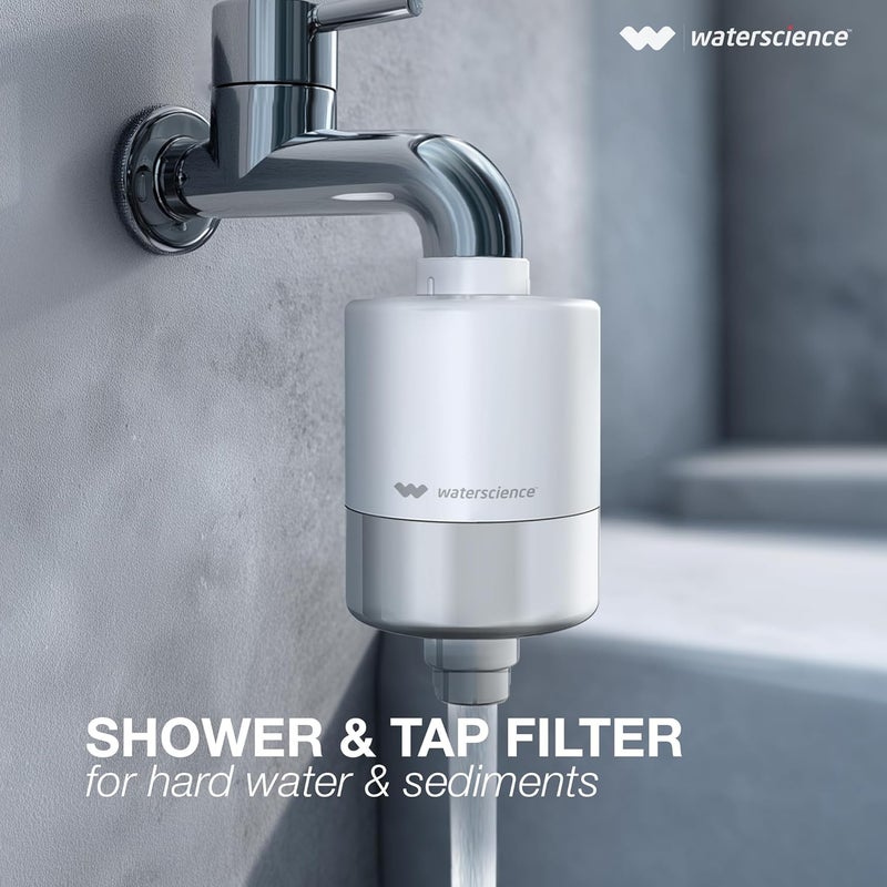 WaterScience منقي المياه الصعبة CLEO للصنبور والدش | فلتر دش للحمام | مع مجموعة محولات معدنية - Image 2