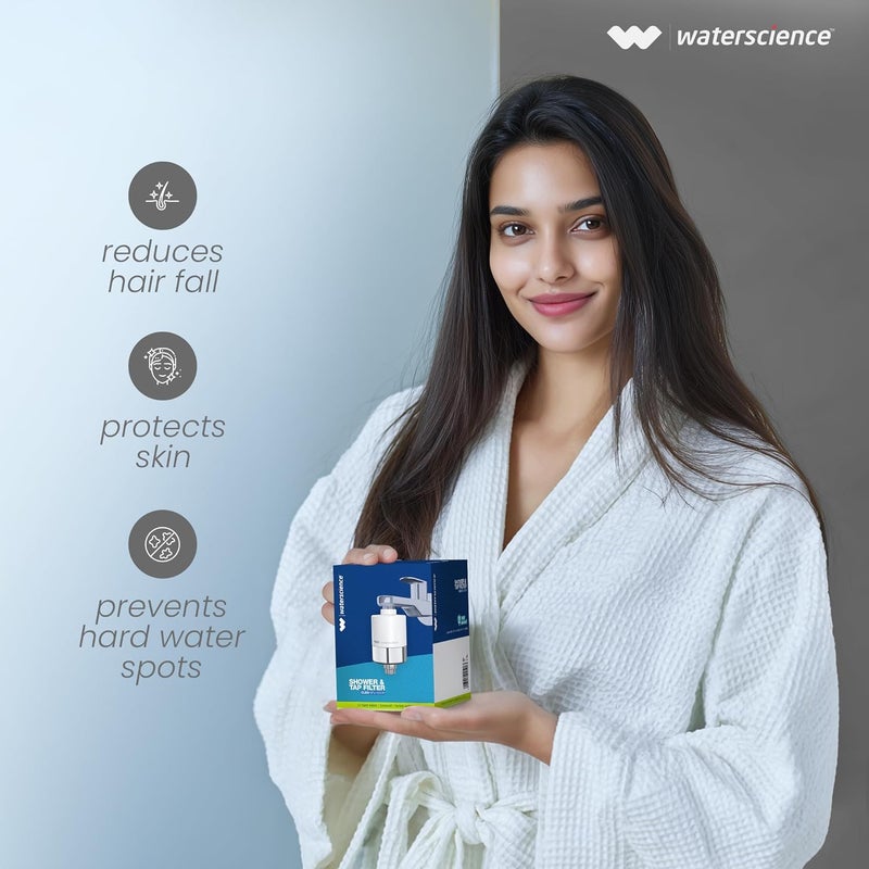 WaterScience منقي المياه الصعبة CLEO للصنبور والدش | فلتر دش للحمام | مع مجموعة محولات معدنية - Image 3