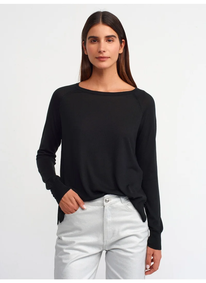 Dilvin 10536 Crew Neck Basic Fine Knitwear Sweater-Black