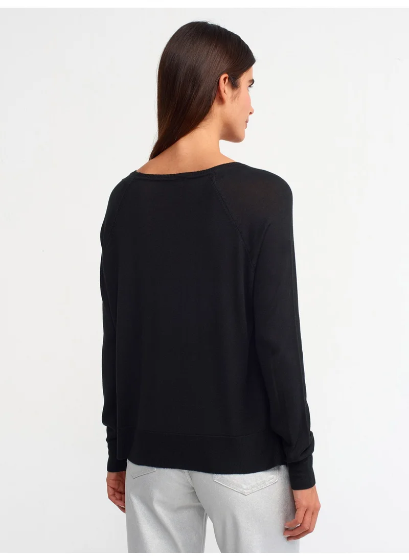 Dilvin 10536 Crew Neck Basic Fine Knitwear Sweater-Black