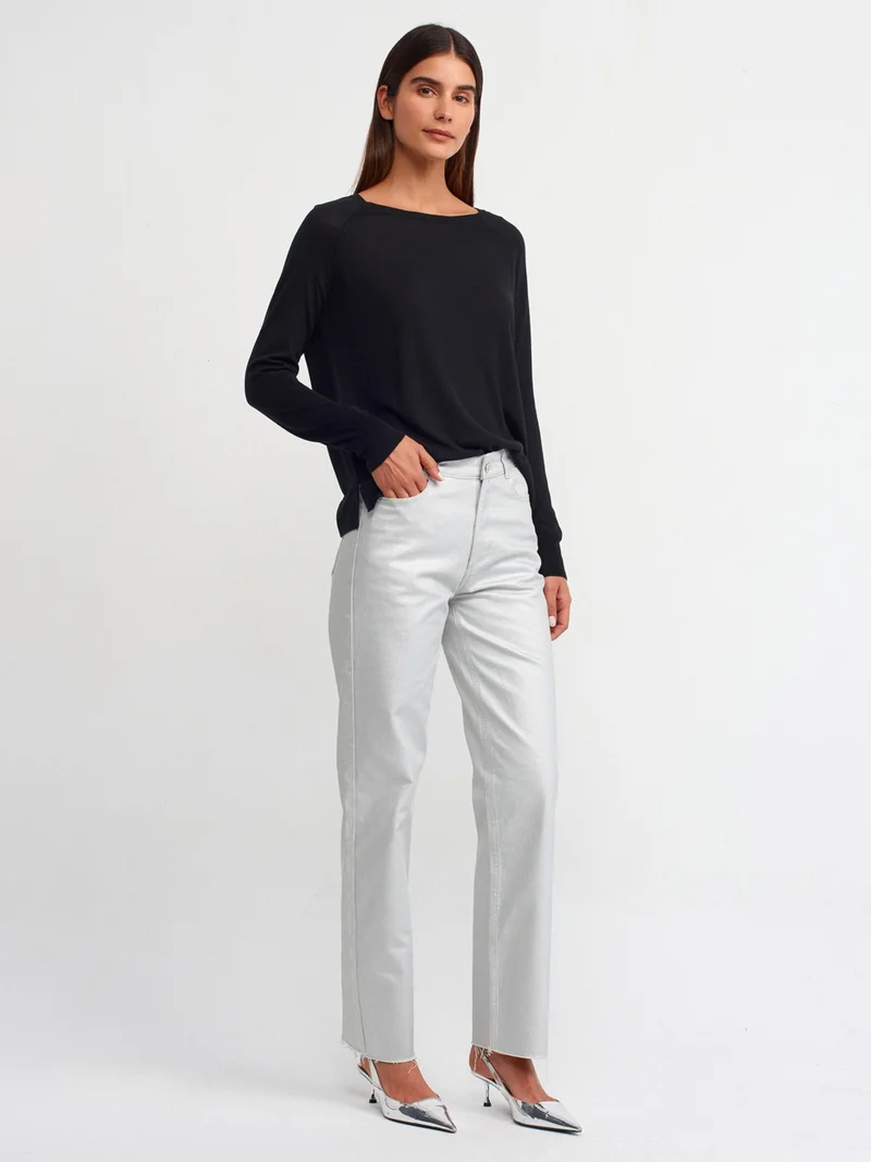 Dilvin 10536 Crew Neck Basic Fine Knitwear Sweater-Black