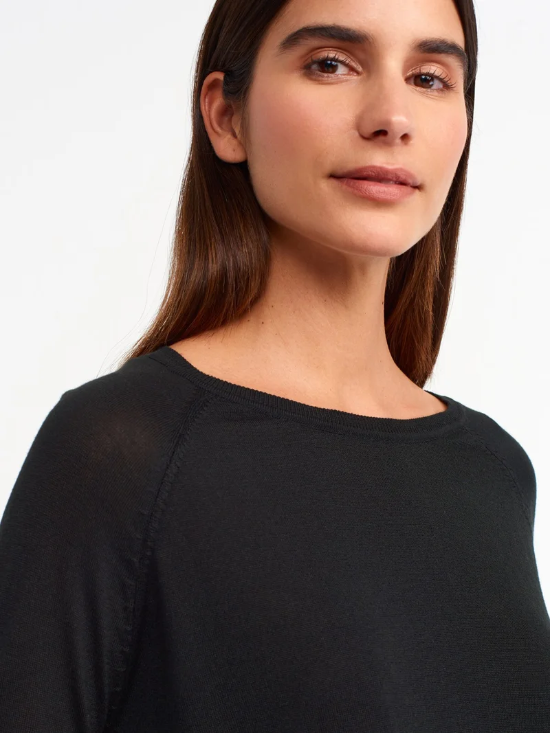 Dilvin 10536 Crew Neck Basic Fine Knitwear Sweater-Black