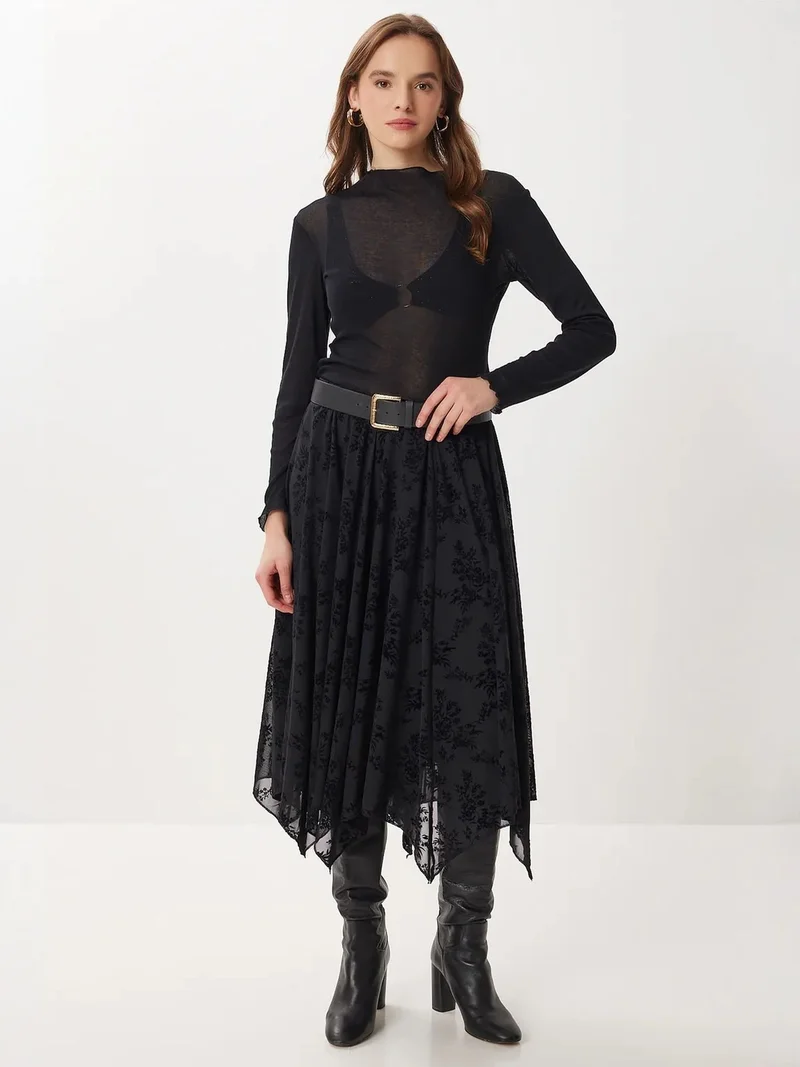Happiness İstanbul ISTANBUL High Waist Floral Midi A-Line Skirt