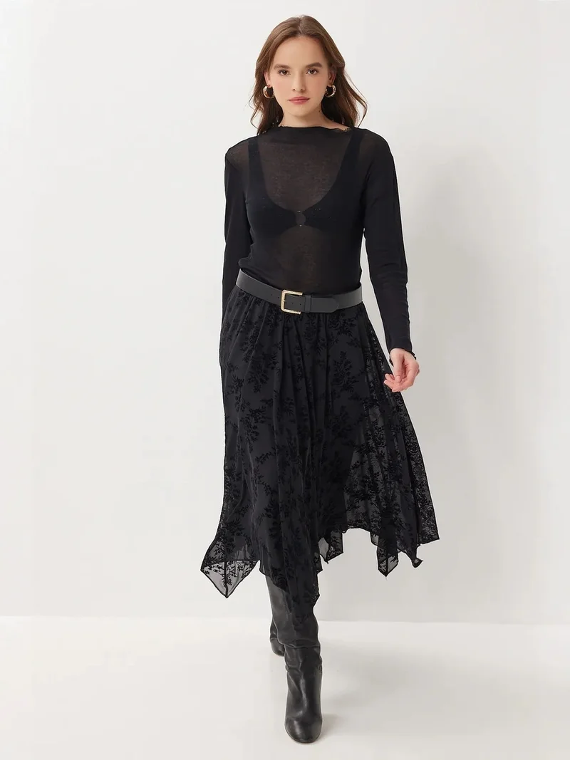 Happiness İstanbul ISTANBUL High Waist Floral Midi A-Line Skirt