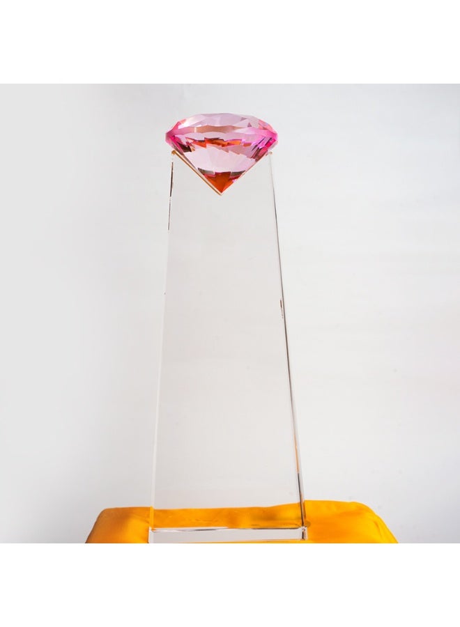Luxury Pink Crystal Diamond Decorative Showpiece with Transparent Acrylic Stand – Premium Cut Glass Gem Sculpture for Home, Office, Living Room, Wedding & Gift Decoration - Image 1