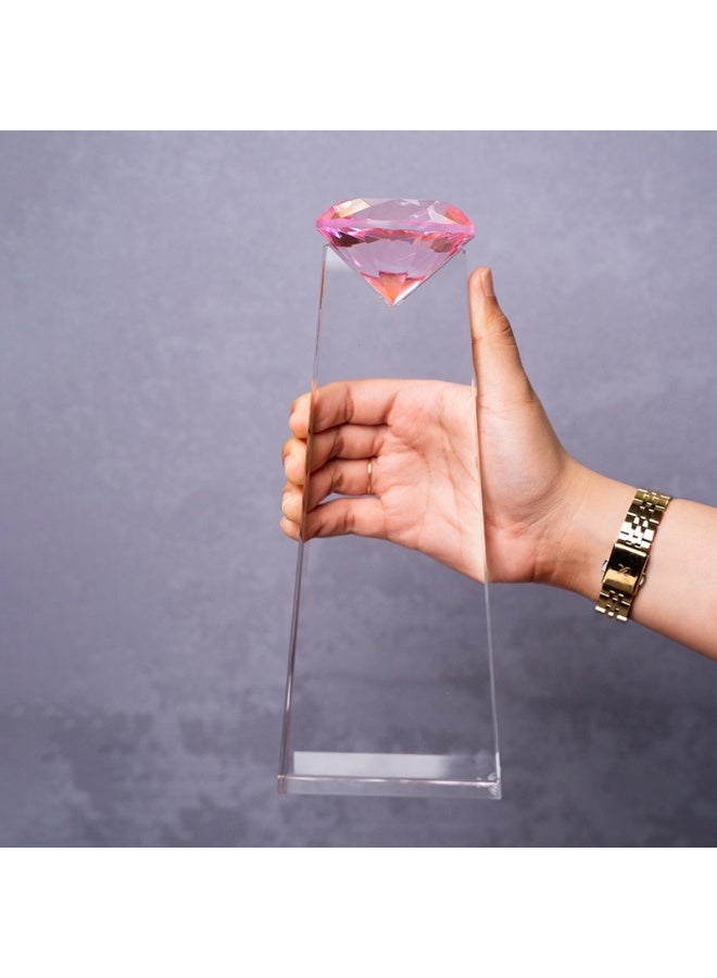 Luxury Pink Crystal Diamond Decorative Showpiece with Transparent Acrylic Stand – Premium Cut Glass Gem Sculpture for Home, Office, Living Room, Wedding & Gift Decoration - Image 2