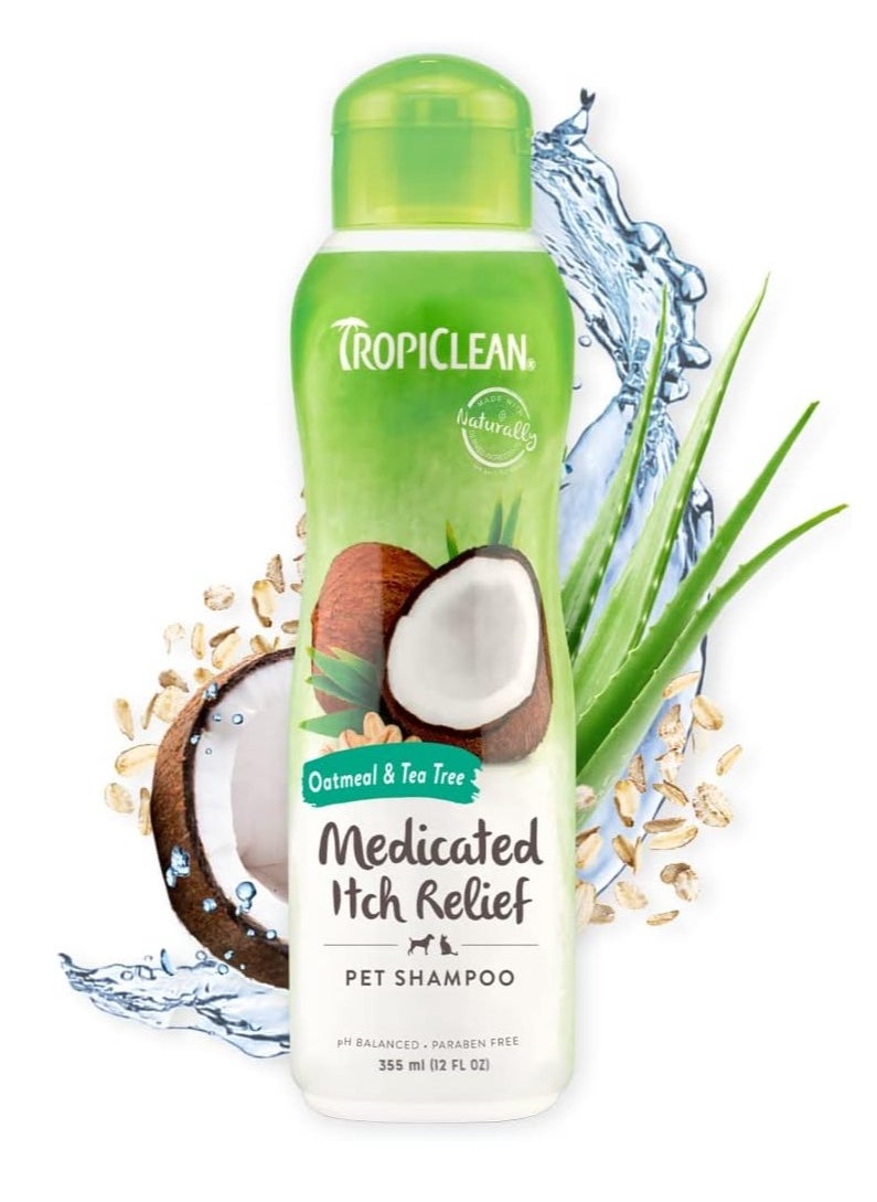 TropiClean Dog Shampoo Grooming Supplies Medicated Itch Relief Cat and Dog Shampoo for Itchy Skin and Allergies Derived from Natural Ingredients Used by Groomers Oatmeal and Tea Tree 355ml  - Image 1