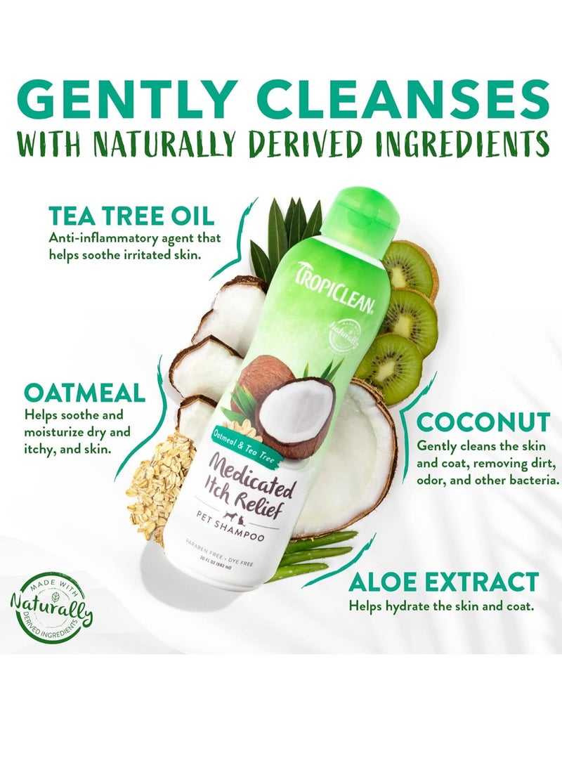 TropiClean Dog Shampoo Grooming Supplies Medicated Itch Relief Cat and Dog Shampoo for Itchy Skin and Allergies Derived from Natural Ingredients Used by Groomers Oatmeal and Tea Tree 355ml  - Image 2