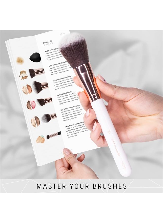 Niré Beauty White 15piece Award Winning Professional Makeup Brush Set: Vegan Makeup Brushes with Case, Makeup Sponge, Cleaner, Guide, Gift Box - Image 4