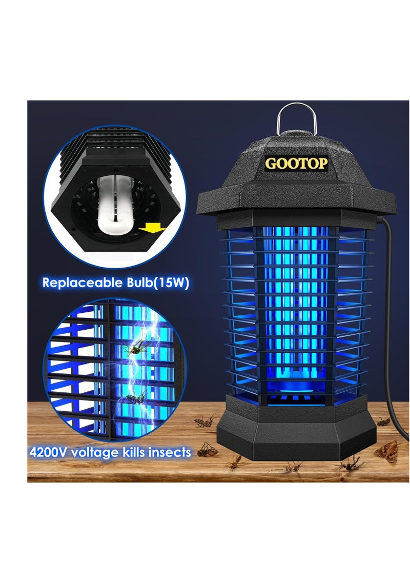 GOOTOP - GOOTOP Bug Zapper Outdoor Electric, Mosquito Zapper, Fly Traps, Fly Zapper, Mosquito Killer, 3 Prong Plug, 90-130V, ABS Plastic Outer (Black) - Image 1