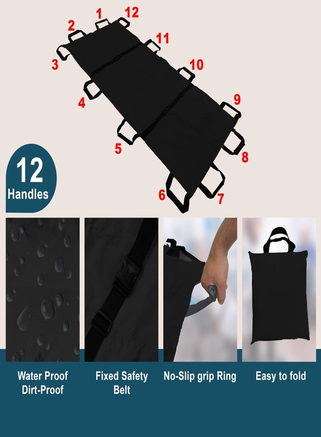 OTICA Heavy Duty Foldable Soft Stretcher for Medical Use - Portable Waterproof Stretcher for Patient, Emergency Use, Patient Transport | Black with Carry Bag Support Upto 130kg Weight - Image 5