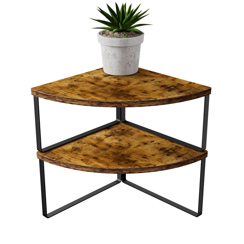 Golener Corner Shelf Countertop Organizer - Set of 2 Corner Shelves for Kitchen Cabinet Organizer, Spice Rack, Stackable Bathroom Organizers and Storage, Sink Rack, Corner Cabinet, Counter Decor, Rustic Brown - Image 1