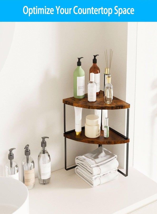 Golener Corner Shelf Countertop Organizer - Set of 2 Corner Shelves for Kitchen Cabinet Organizer, Spice Rack, Stackable Bathroom Organizers and Storage, Sink Rack, Corner Cabinet, Counter Decor, Rustic Brown - Image 4