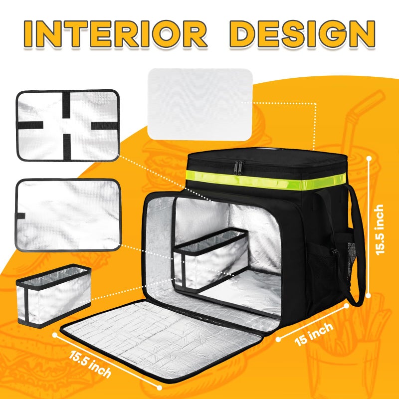 Ytonet Food Delivery Backpack with 7 Cup Holders, Extra Large Insulated Delivery Bags for Hot/Cold Food, Expandable Insulated Pizza Bag for Bike Fits for Uber Eat, Grubhub, Doordash, Black - Image 4