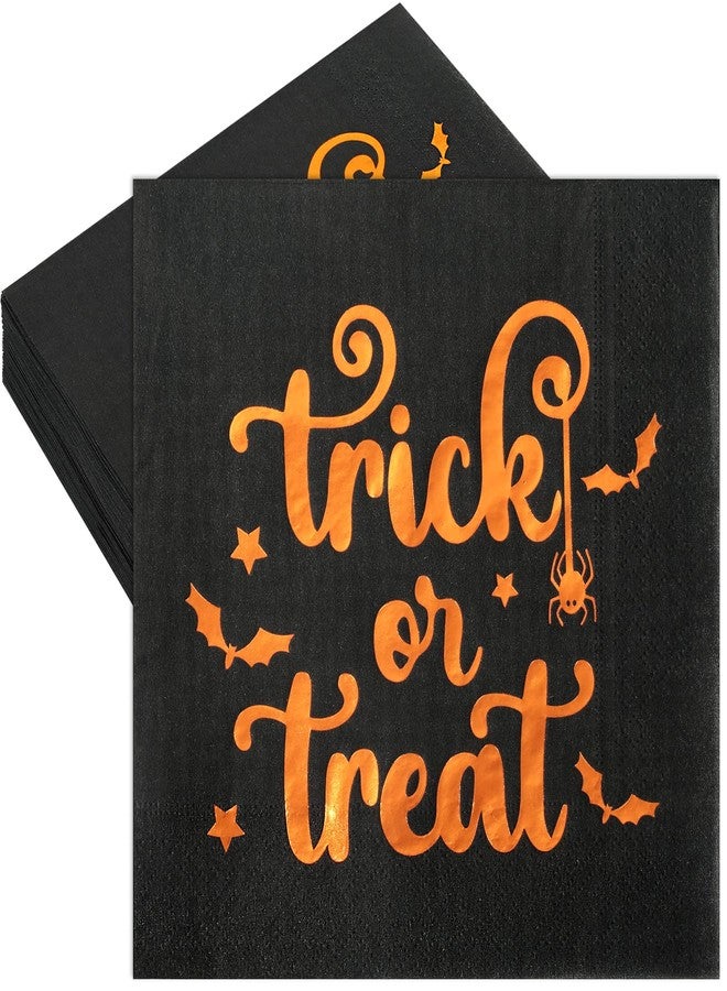 وولاين مجموعة مناديل هالوين من والين، 80 منديل، مقاس 5 × 5 بوصة، بنقشة الخفافيش والعناكب، مصنوعة من ورق مقوى أسود لامع وذهبي، مثالية لحفلات عشاء الهالوين. - Image 1