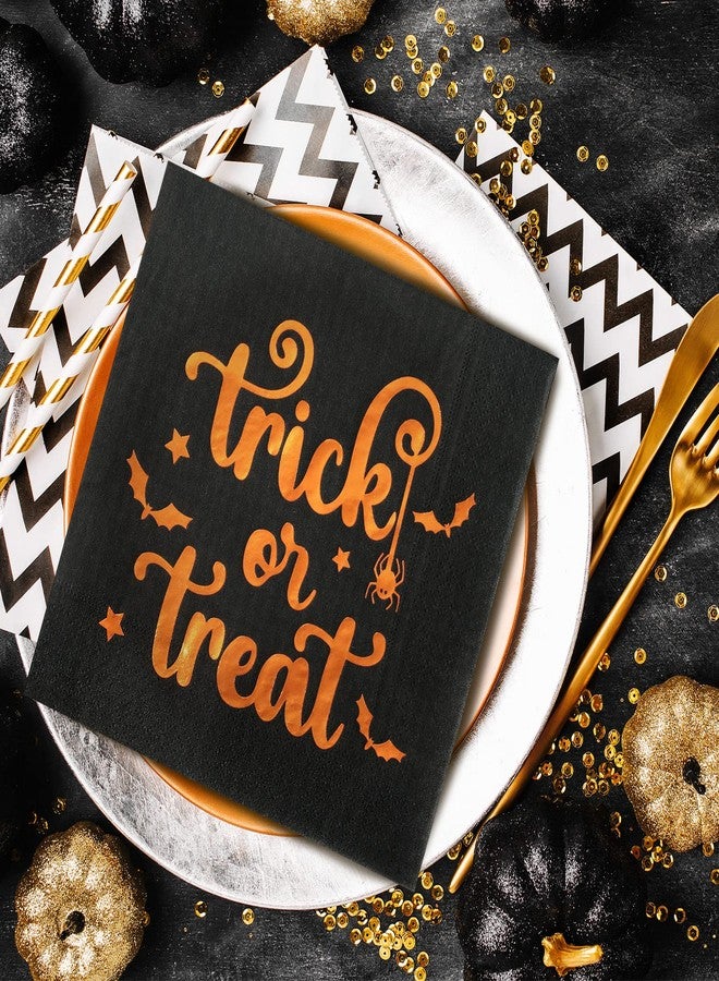 وولاين مجموعة مناديل هالوين من والين، 80 منديل، مقاس 5 × 5 بوصة، بنقشة الخفافيش والعناكب، مصنوعة من ورق مقوى أسود لامع وذهبي، مثالية لحفلات عشاء الهالوين. - Image 5