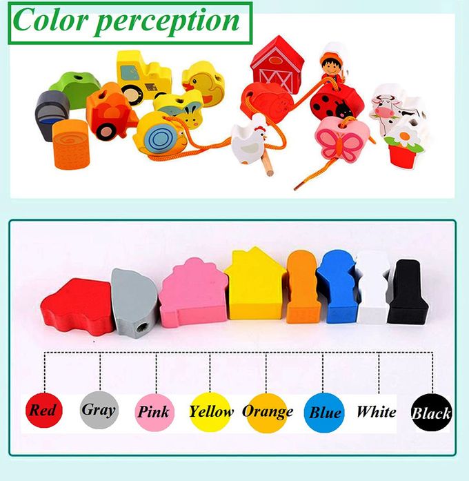 Newraturner Lacing Farm Toy Wooden Block Set, Early Educational Toys String & Lacing Beads Games for Toddlers Kids Farm Animal Learning Play Set (16 Pieces) - Image 3