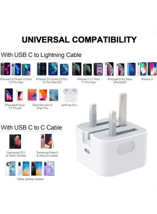 20W PD Fast Charger, Type-C Power Block Wall Charger Plug Adapter, 1M USB-C to Lightning Cable for iPhone 17 16 15 14 13 12 11 Pro Mini XS XR X, iPad, AirPod, White - view 5