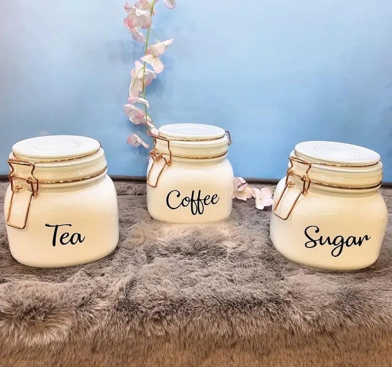 RAGYULA Glass Food Storage Airtight Tea Coffee Sugar containers for Kitchen Storage Container with Lid for Tea Coffee Sugar Dry Fruit Jars Storage Box Set of 3 White - Image 5