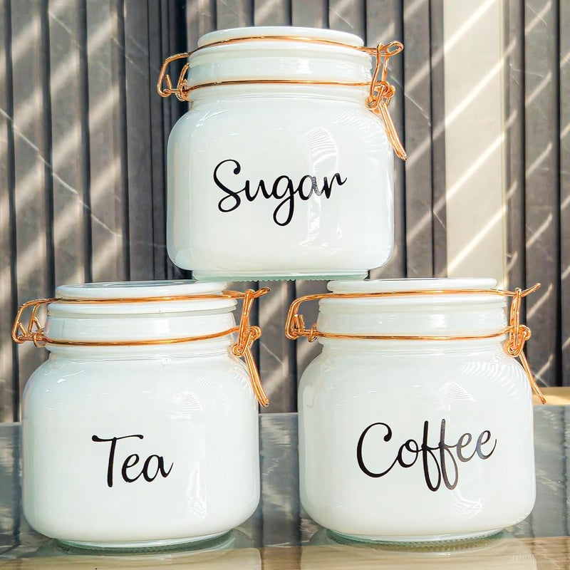 RAGYULA Glass Food Storage Airtight Tea Coffee Sugar containers for Kitchen Storage Container with Lid for Tea Coffee Sugar Dry Fruit Jars Storage Box Set of 3 White - Image 2