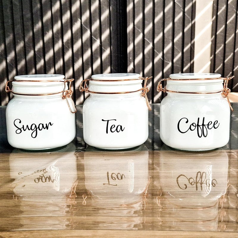 RAGYULA Glass Food Storage Airtight Tea Coffee Sugar containers for Kitchen Storage Container with Lid for Tea Coffee Sugar Dry Fruit Jars Storage Box Set of 3 White - Image 1